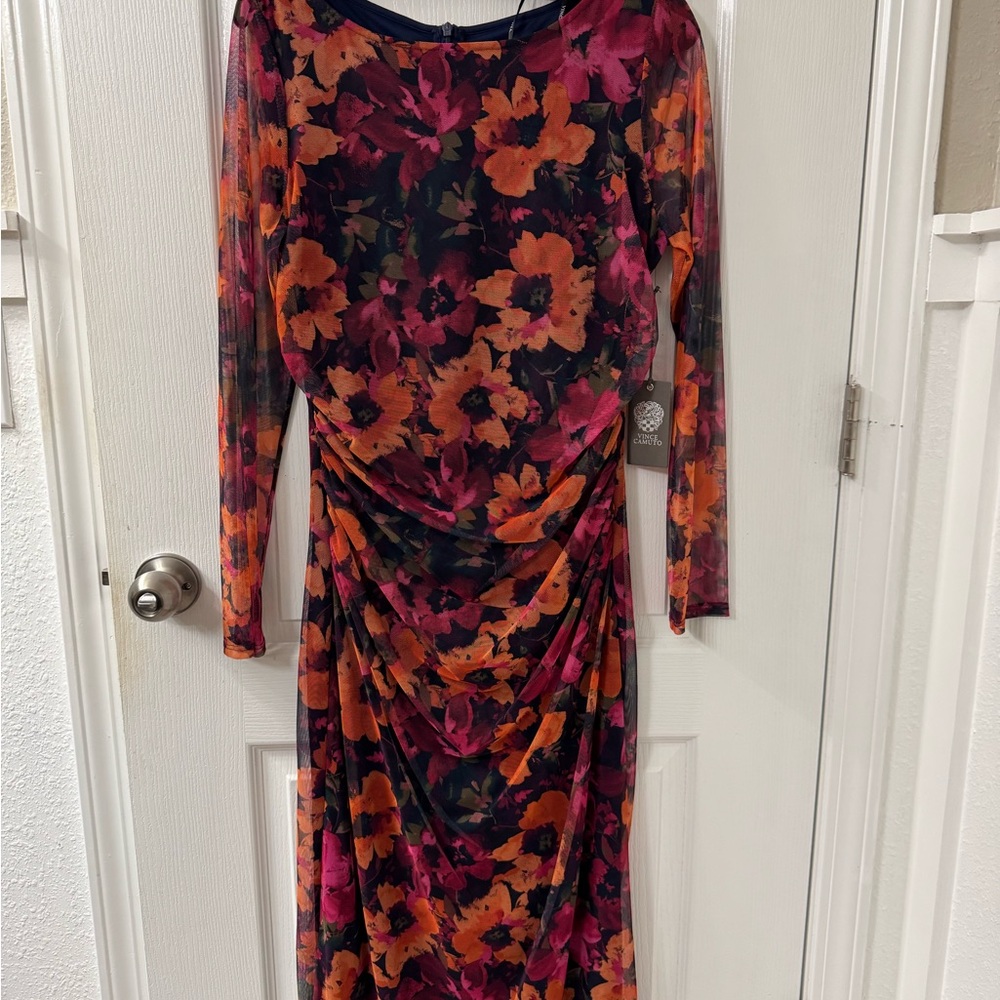 Vince Camuto Orange and Pink Midi Dress